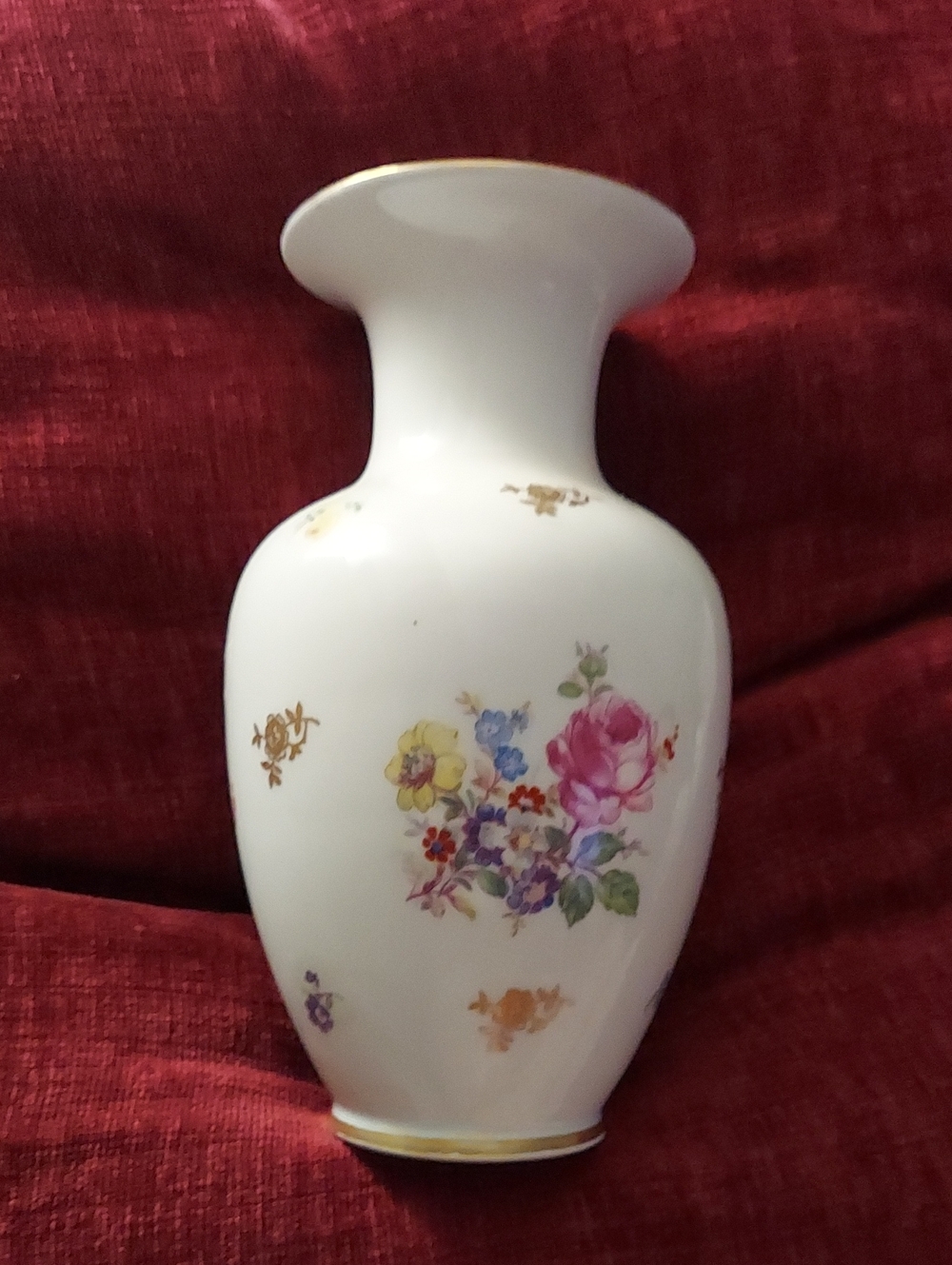 RARE FIND Vintage Reichenbach Porcelain Floral Accent Vase with Gold Trim